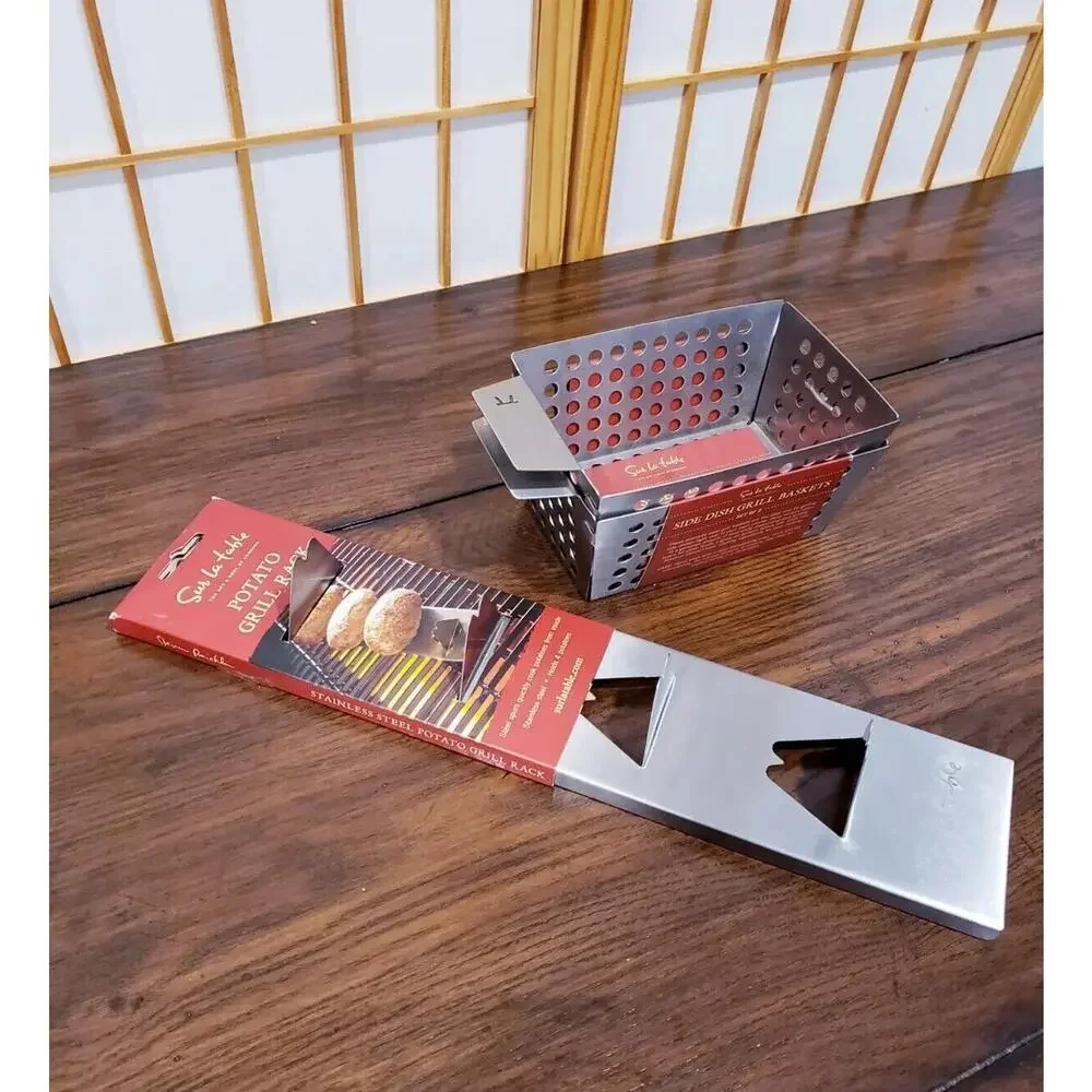Lot of 3 Vegetarian Barbecue Grilling Utensils (2) Baskets & (1) Potato Rack